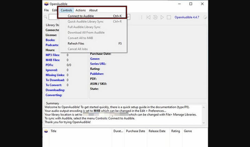 Connect Audiobook Account in Openaudible