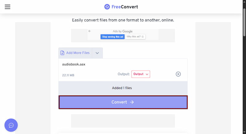 Initiate Conversion in Freeconvert