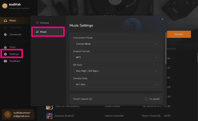 AudiFab Amazon Music Converter Setting