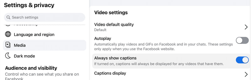 Facebook Always Show Captions