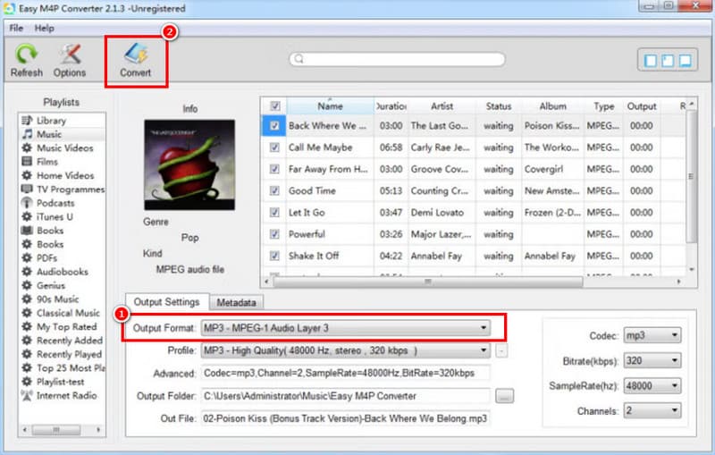 Change M4P to MP3 Easy M4P Converter
