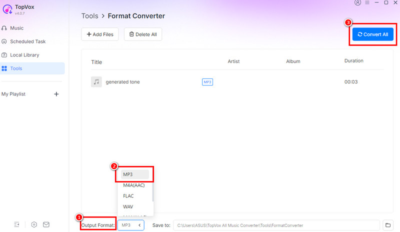 Output Format MP3 Convert Topvox
