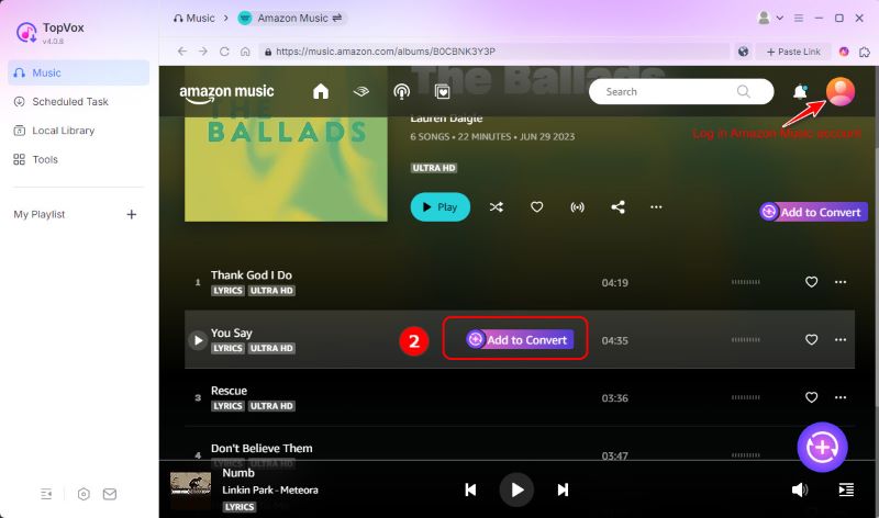Log in Amazon And Select Songs