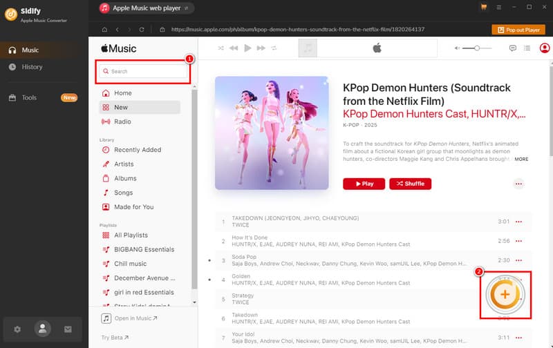 Search Hit Plus Button Sidify