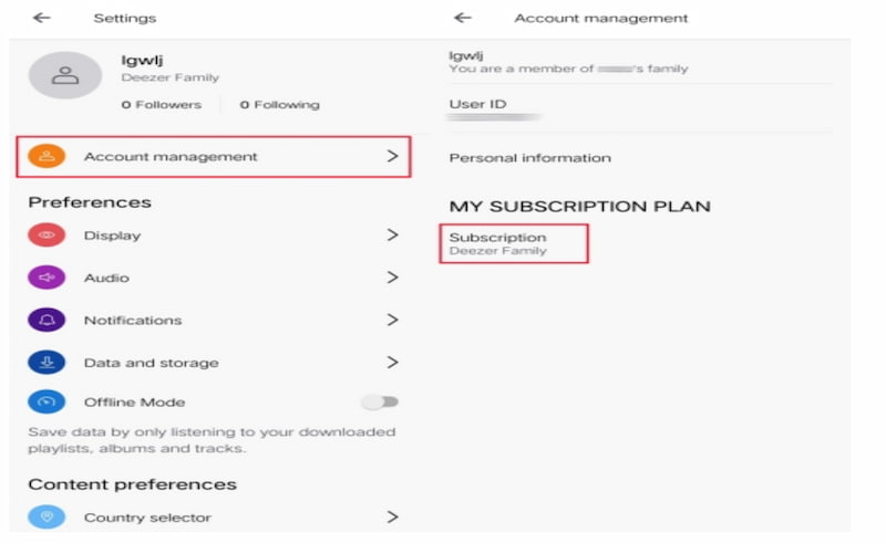 Deezer Manage Subscription