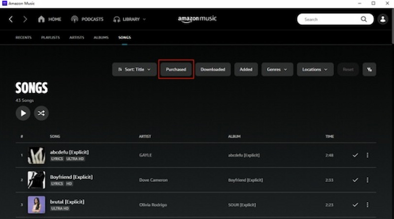 Amazon Music Purschase Music PC