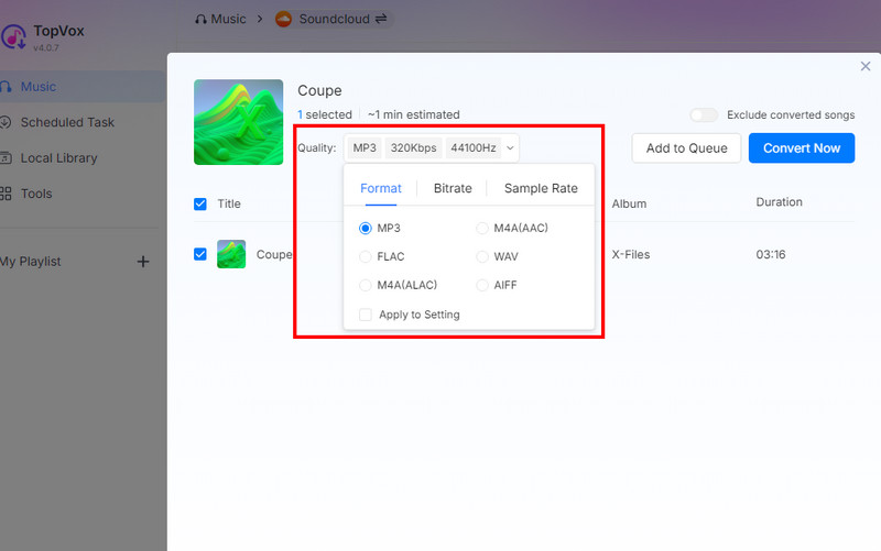 Format Quality Sample Rate Topvox