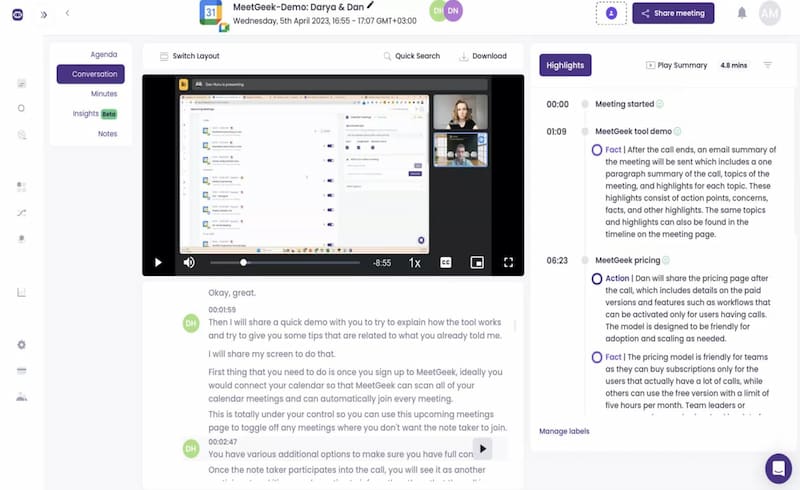 MeetGeek AI Share Transcript