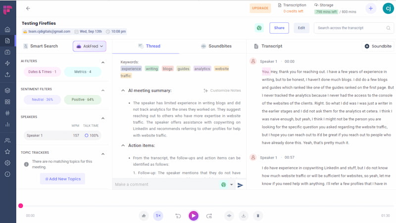 Fireflies AI Note Taker Transcriptions Summaries