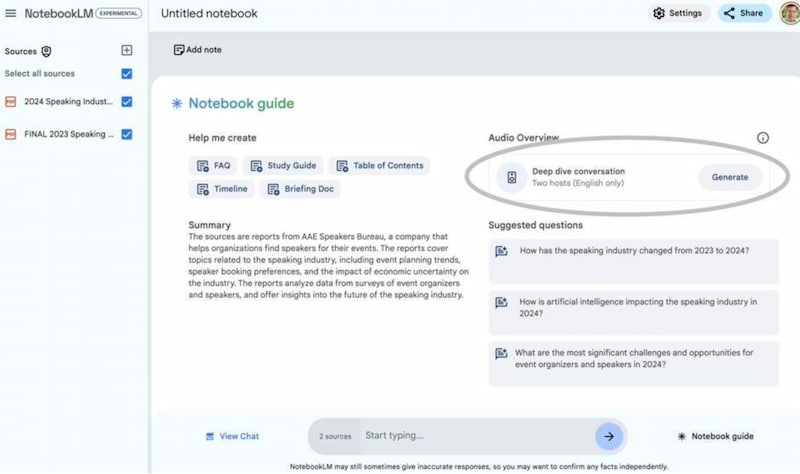 NotebookLM Guide Tab