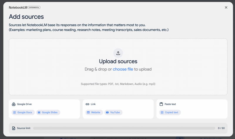 NotebookLM Upload Sources