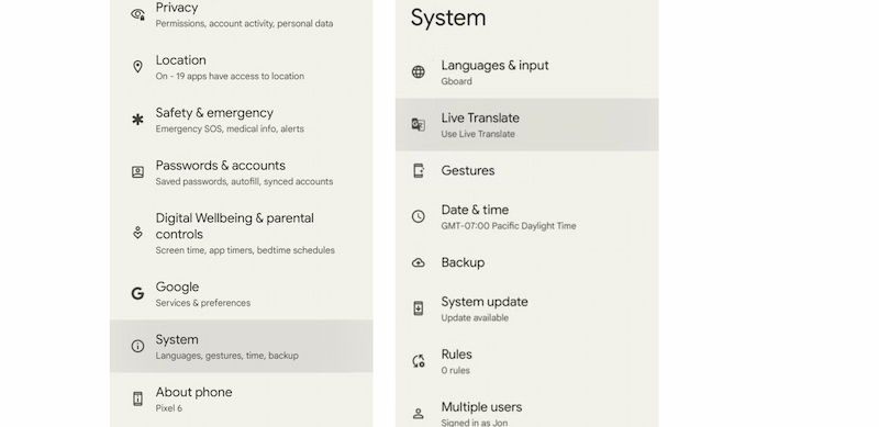 Google Live Translate Under Setting