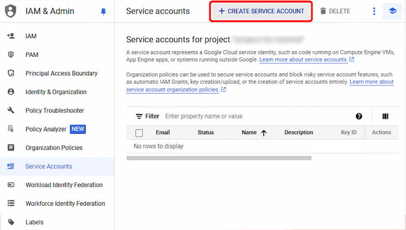 Create service account