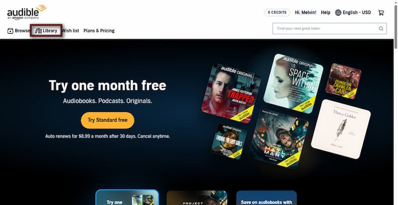 Open Library in Audible Website