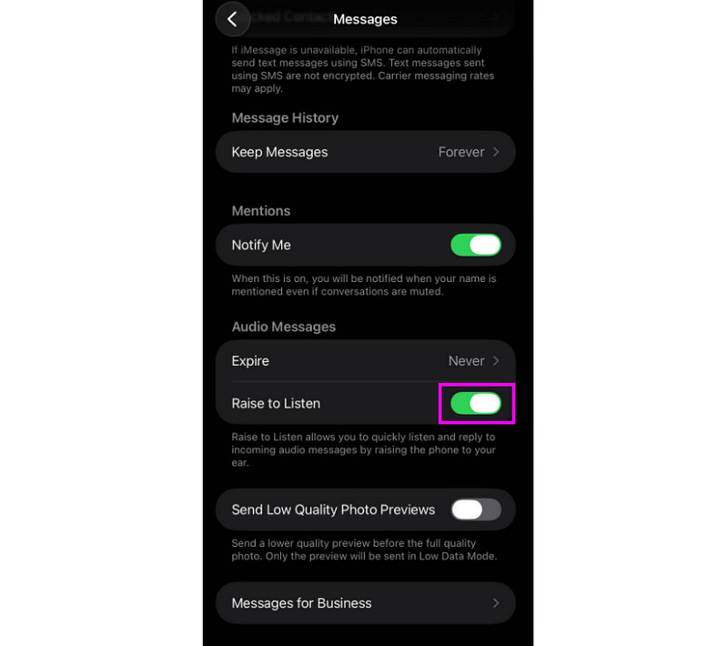 Turn On Raise to Listen