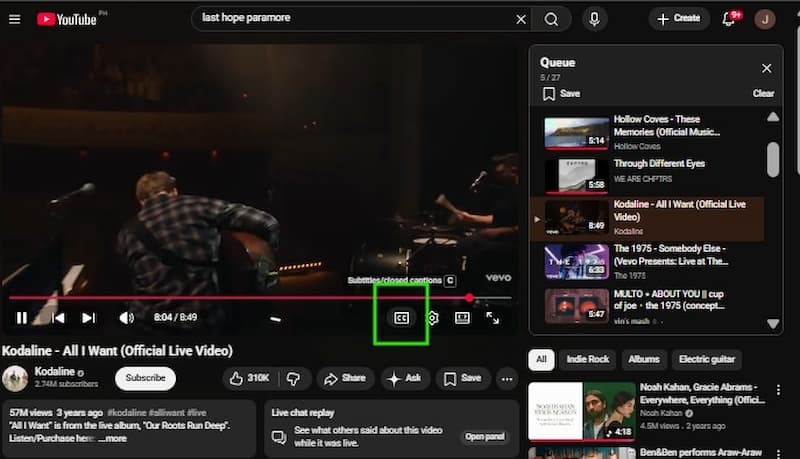 Turn off Live Caption On Youtube