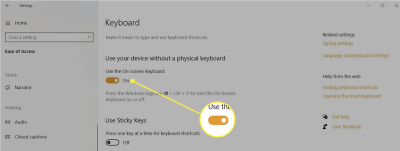 Use The on Screen Keyboard