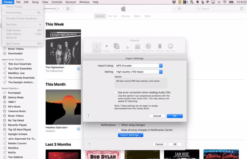 Adjust iTunes Import Settings