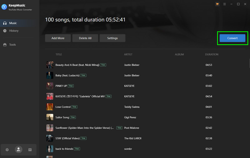 Click Convert KeepMusic