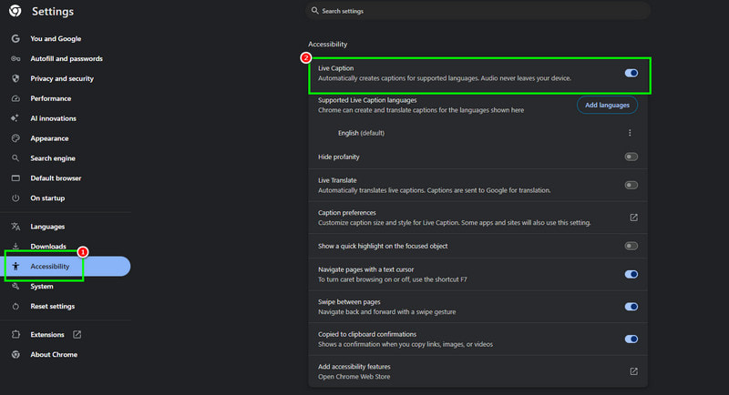 Accessibility On Live Caption