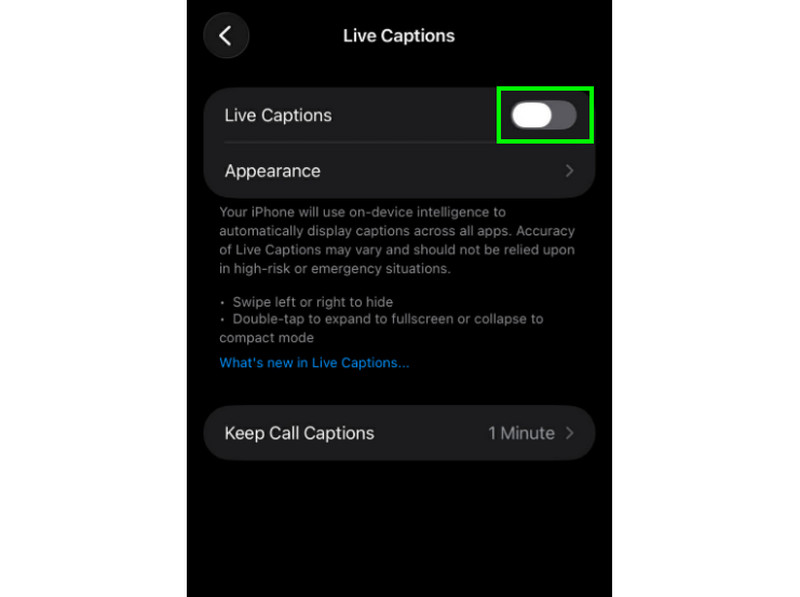Turn Off Live Caption