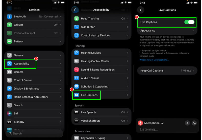 Turn On Live Caption Settings