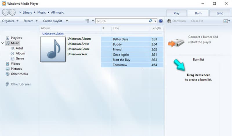 Drop M4a In Burn List In Windows Media Player