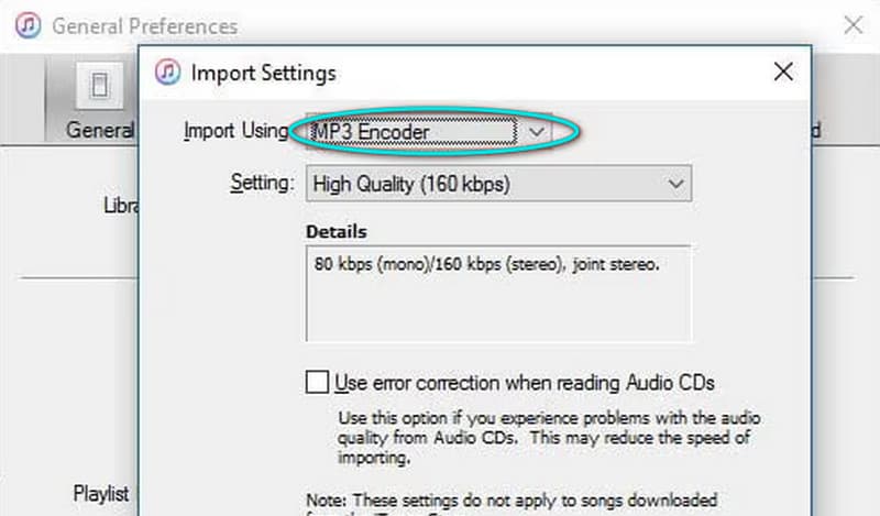 Select Mp3 Encoder In Import Using In Itunes