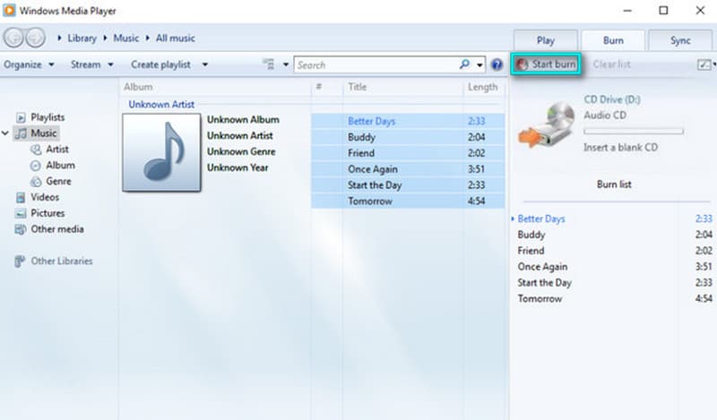 Start Burning M4a To Cd In Windows Media Player