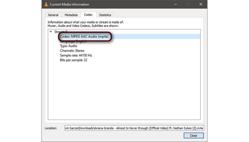 Check M4A Codec in VLC