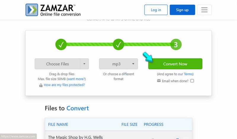 Begin M4B Conversion In Zamzar