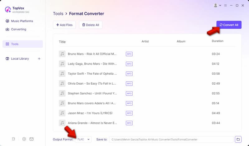 Set Flac As Output And Convert In Topvox
