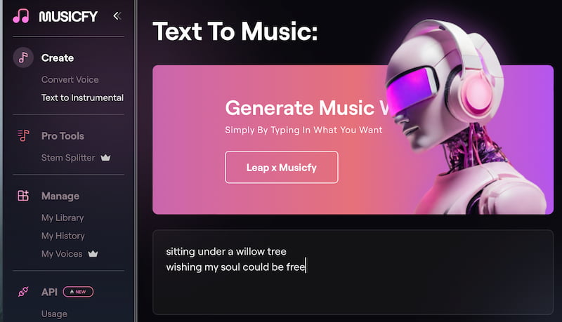 Musicfy Text to Song Feature