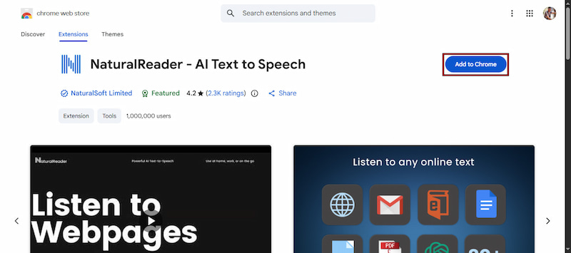 Install Naturalreader Extension