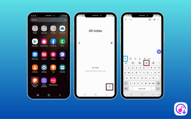 Use samsung speech to text on notes