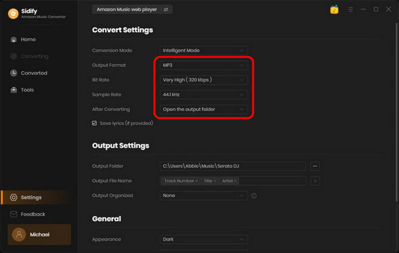 Adjust Output Settings in Sidify