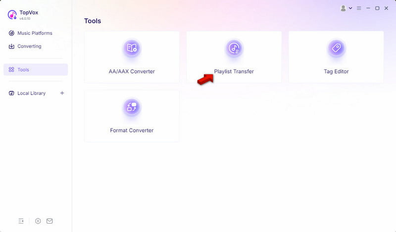 Open Playlist Transfer Tool In Topvox All Music Converter