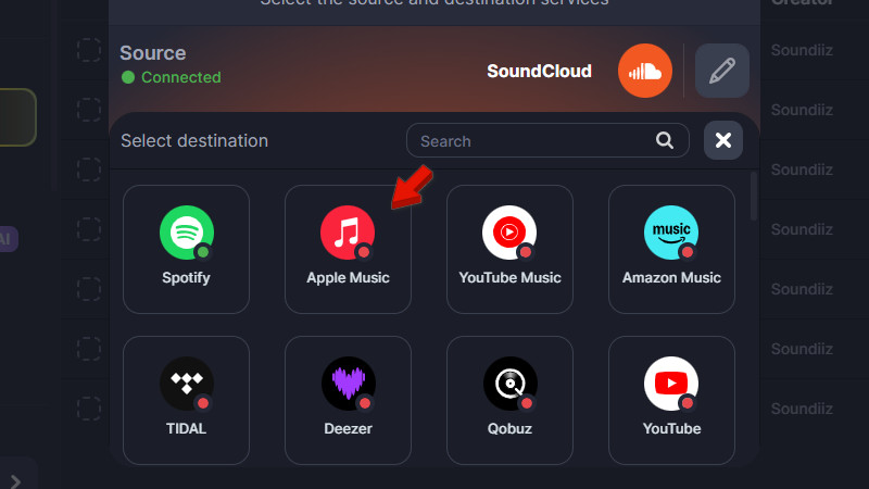 Select Playlist And Transfer In Soundiiz