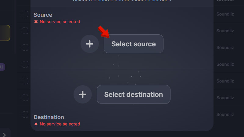 Specify Source And Destination In Soundiiz