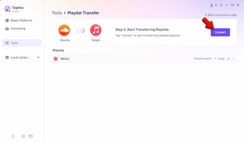Start Transfering Playlists In Topvox All Music Converter