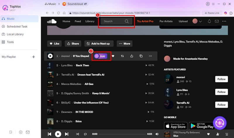 Search Add Music Topvox
