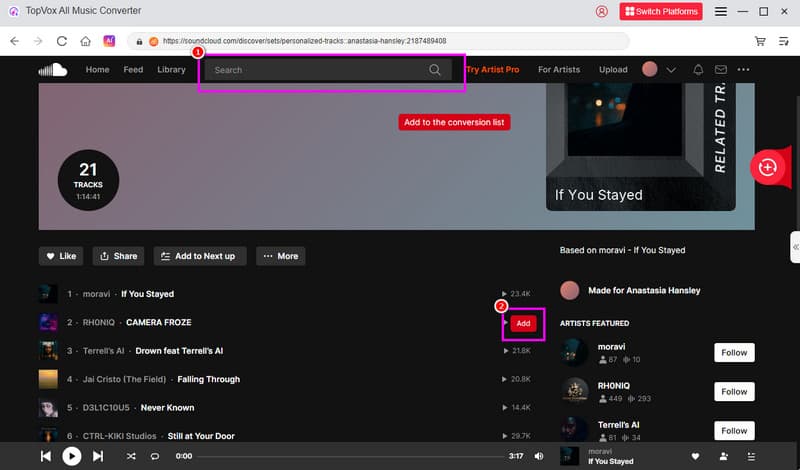 Search Add Music Topvox