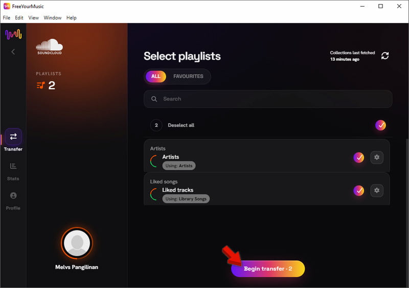Begin Music Transfer In Free Your Music