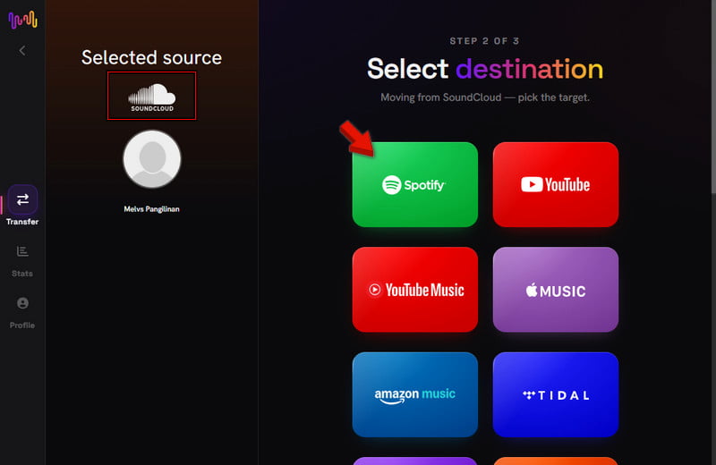 Choose Source And Destination Services In Free Your Music
