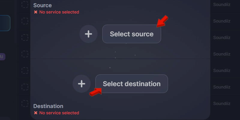 Specify Source And Destination In Soundiiz