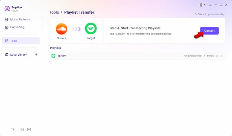 Start Transfering Playlists In Topvox All Music Converter