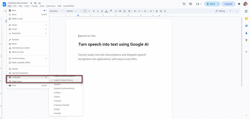 Set language to english