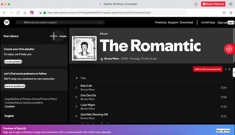 Topvox All Music Converter Spotify Add
