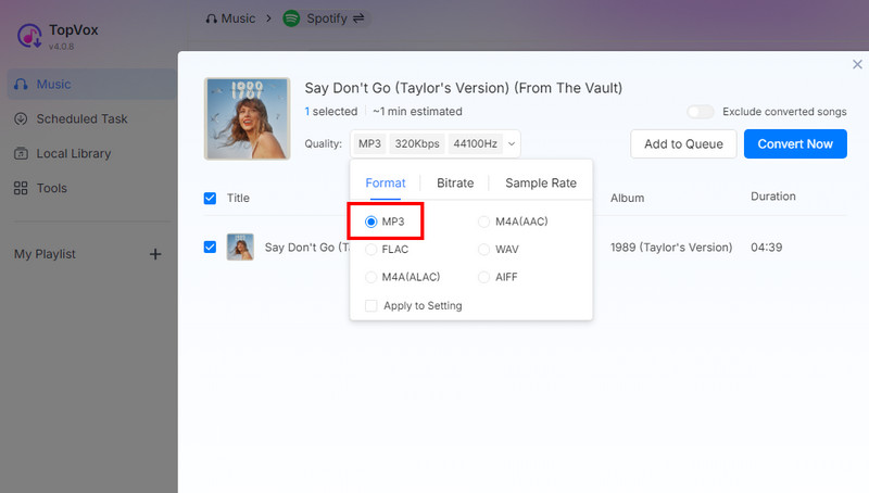 Select MP3 Format Topvox