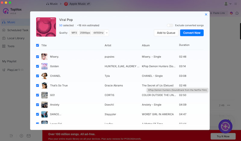 Topvox All Music Converter Select Playlist